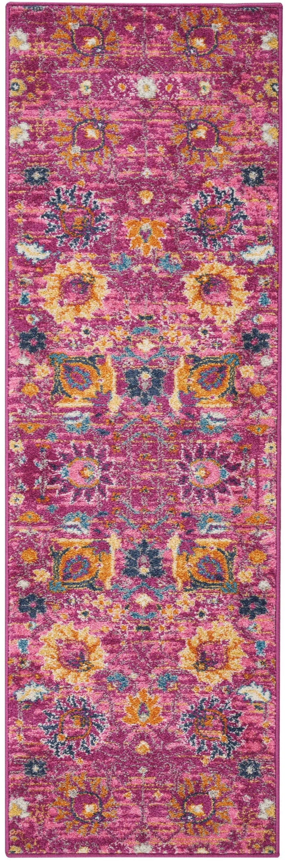 5' X 7' Fuchsia And Orange Floral Distressed Area Rug