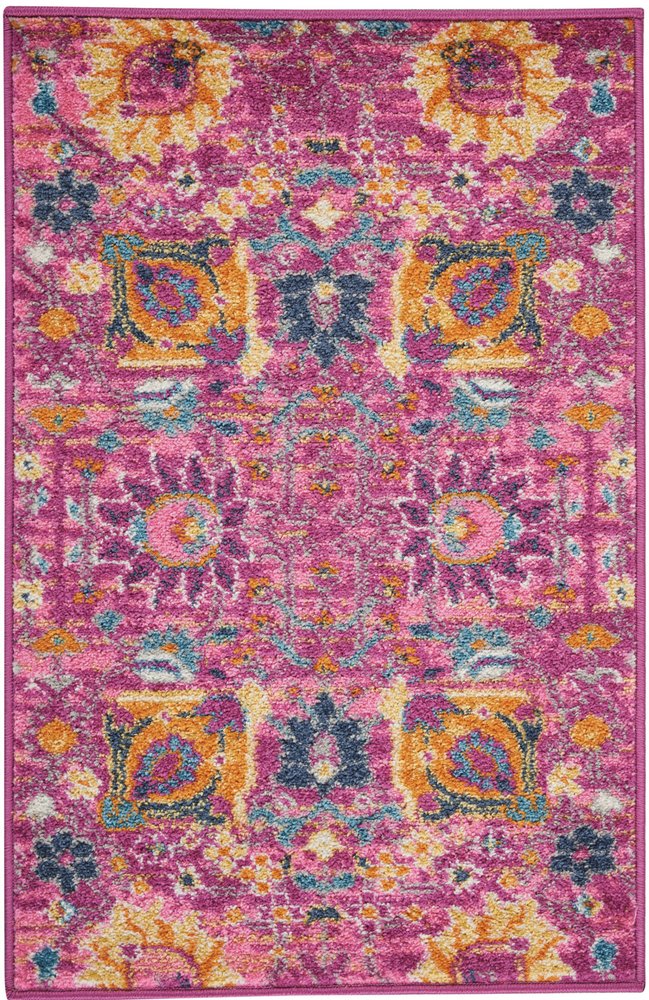 8' X 10' Fuchsia And Orange Floral Distressed Area Rug