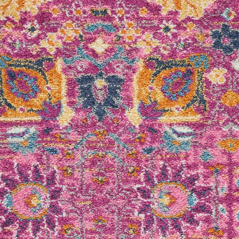 6' Fuchsia And Orange Floral Distressed Runner Rug