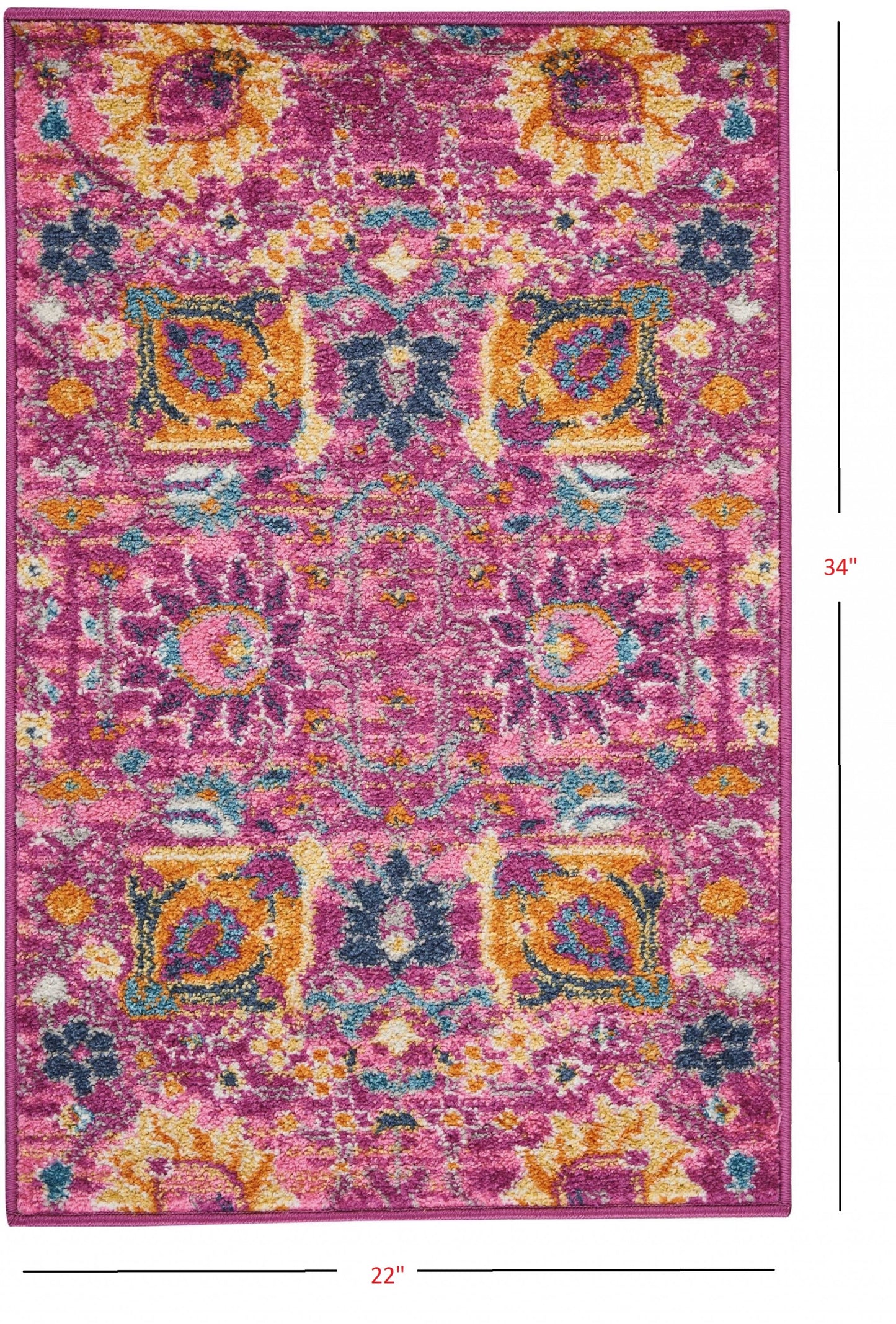 5' X 7' Fuchsia And Orange Floral Distressed Area Rug