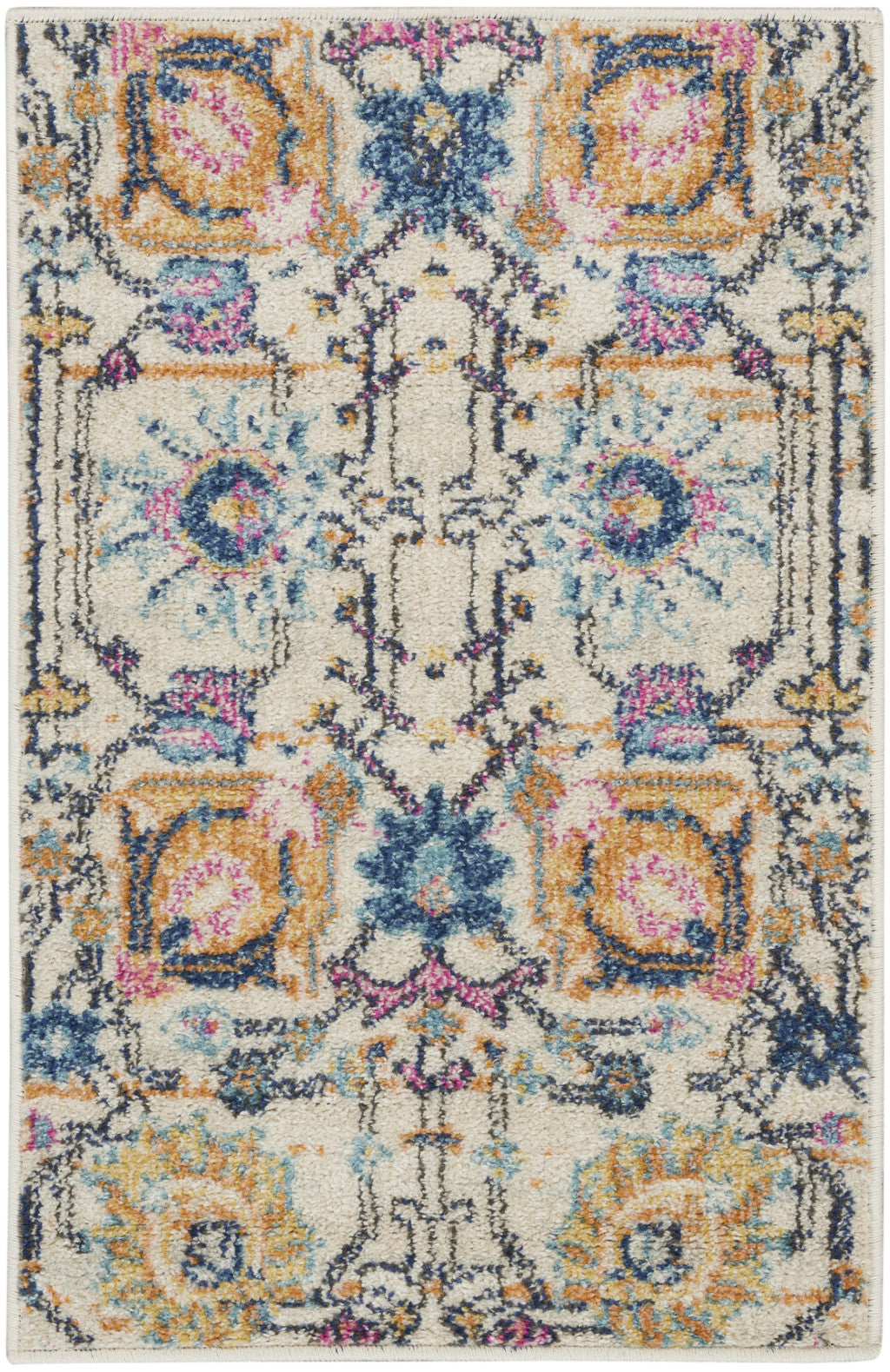 2' X 3' Ivory And Blue Floral Area Rug