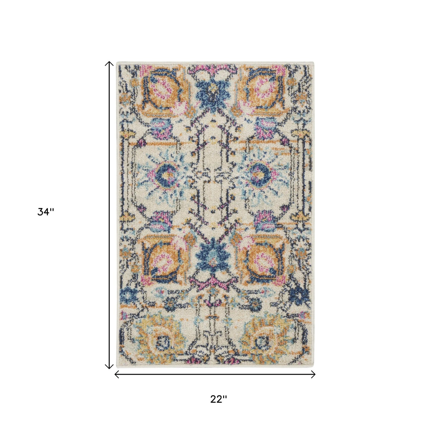 2' X 3' Ivory And Blue Floral Area Rug