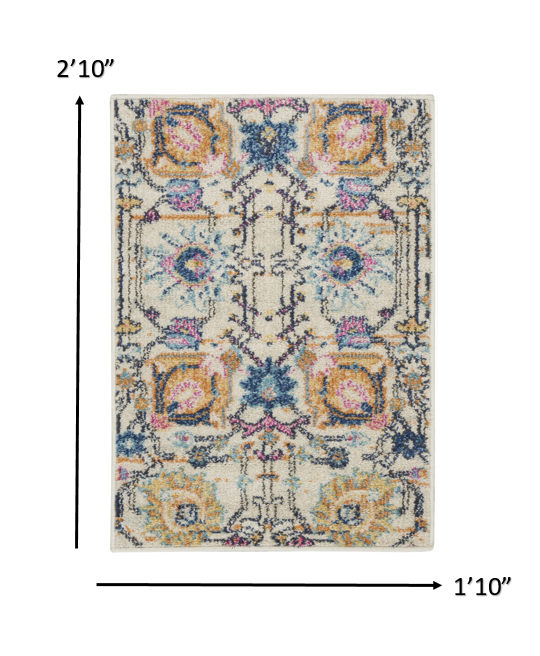 2' X 3' Ivory And Blue Floral Area Rug