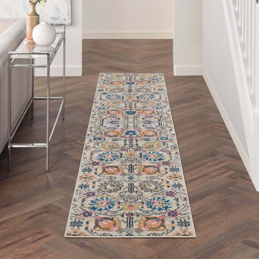 5' X 7' Ivory And Blue Floral Area Rug