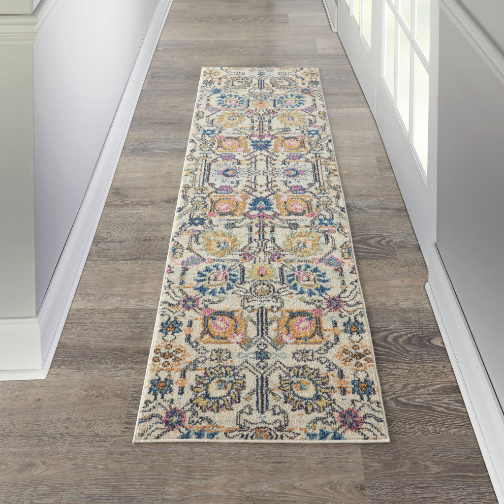 2' X 3' Ivory And Blue Floral Area Rug