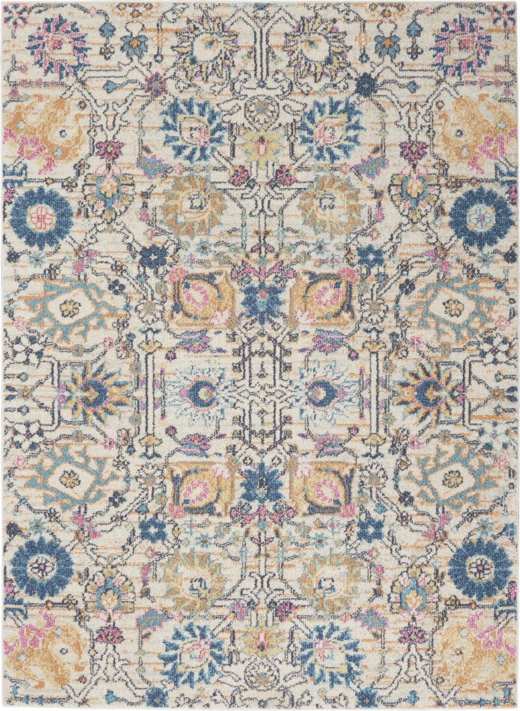 4' X 6' Ivory And Blue Floral Area Rug