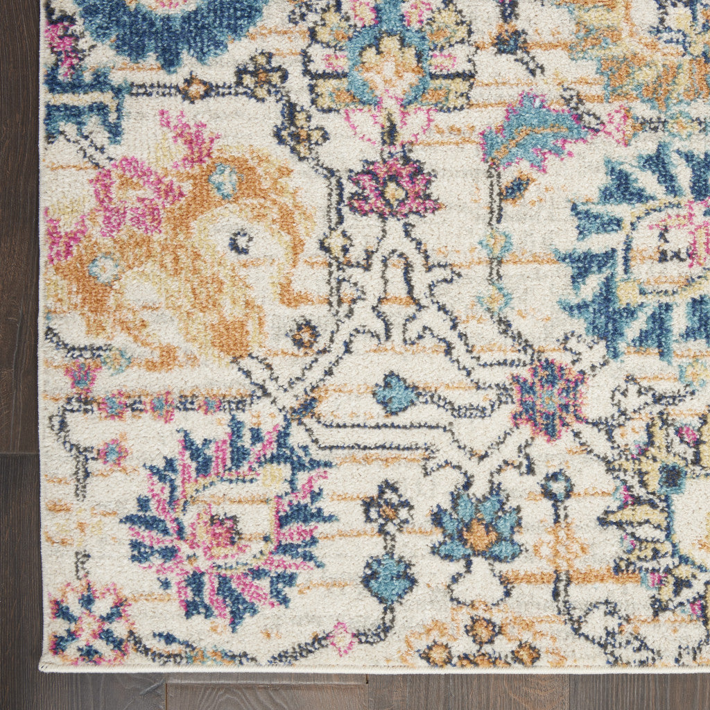 4' X 6' Ivory And Blue Floral Area Rug