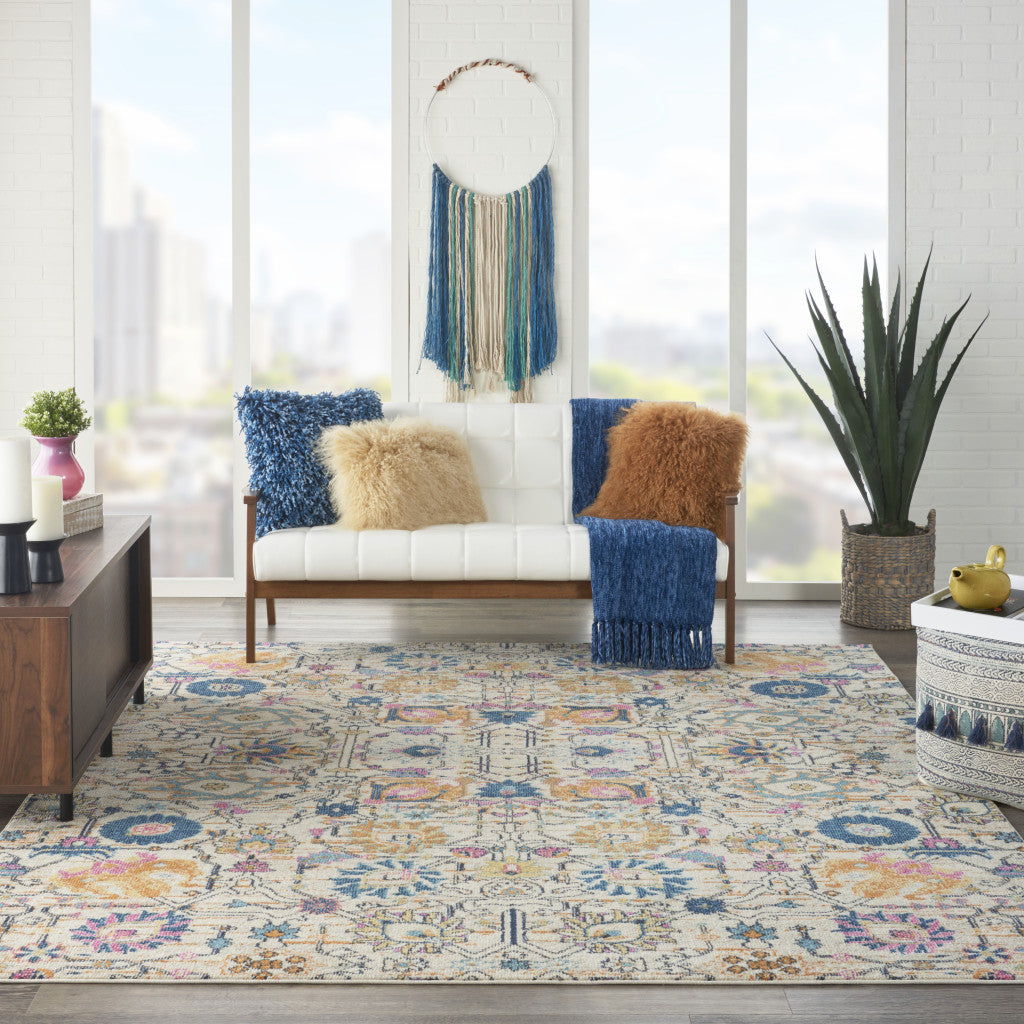 2' X 3' Ivory And Blue Floral Area Rug