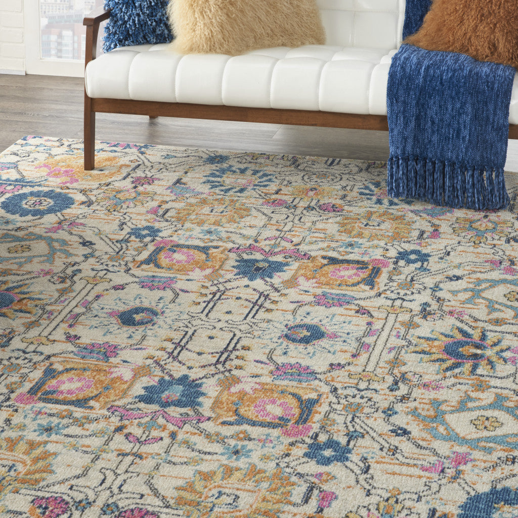 2' X 3' Ivory And Blue Floral Area Rug