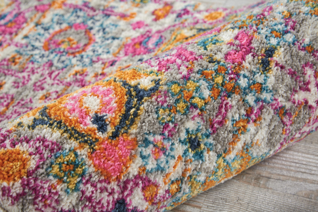 4' X 6' Silver Gray And Pink Floral Distressed Area Rug