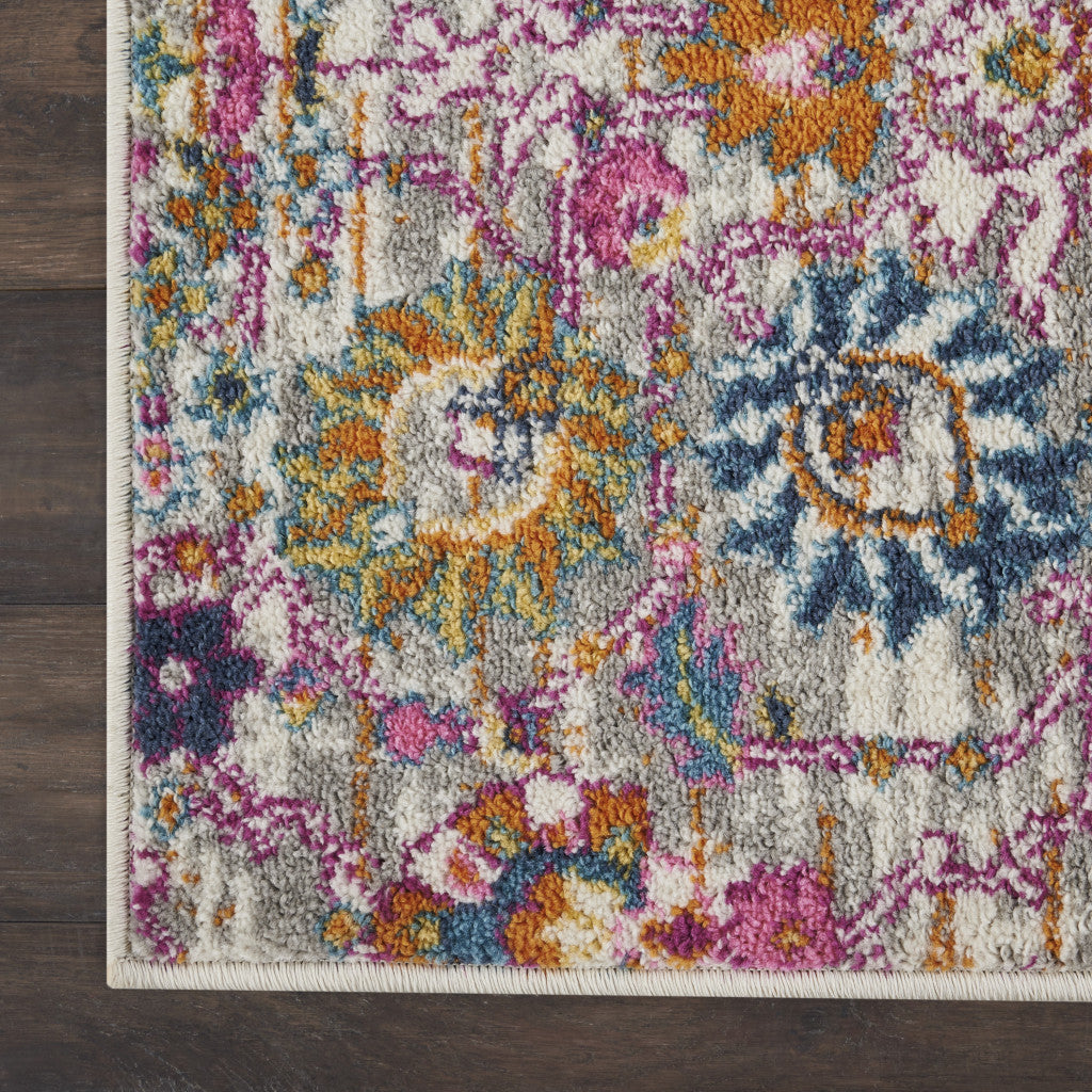4' X 6' Silver Gray And Pink Floral Distressed Area Rug