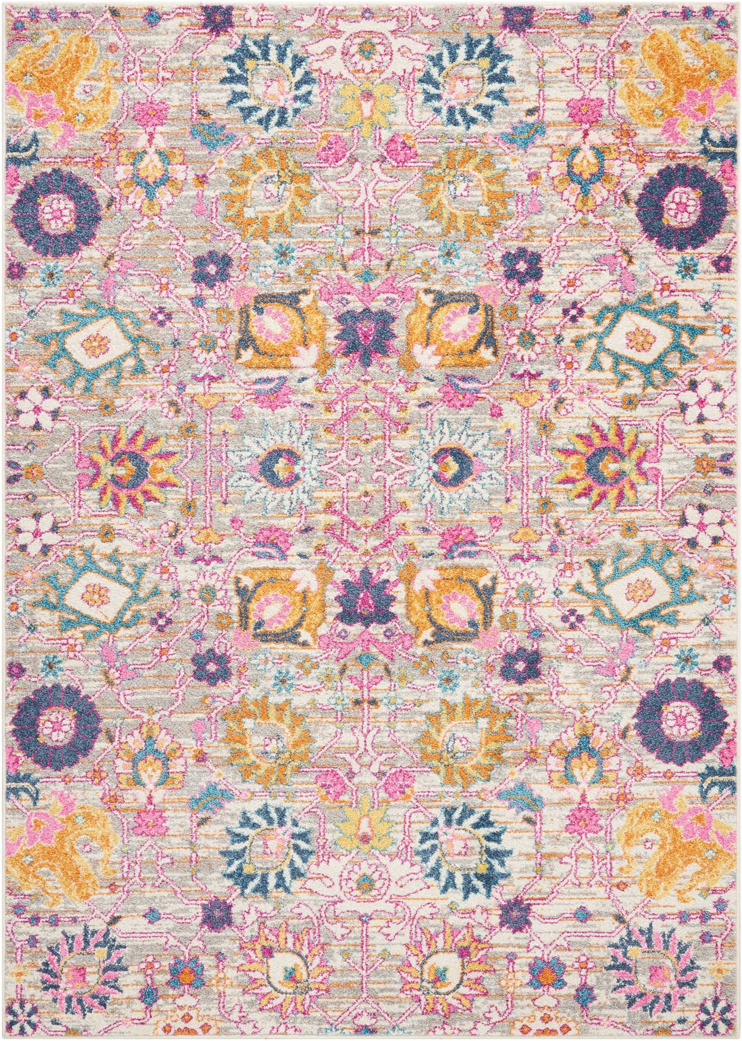 4' X 6' Silver Gray And Pink Floral Distressed Area Rug