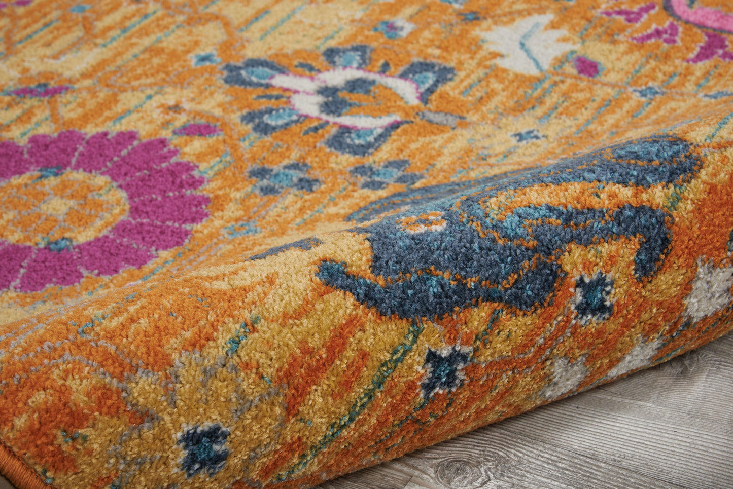 2' X 3' Blue And Orange Floral Distressed Area Rug