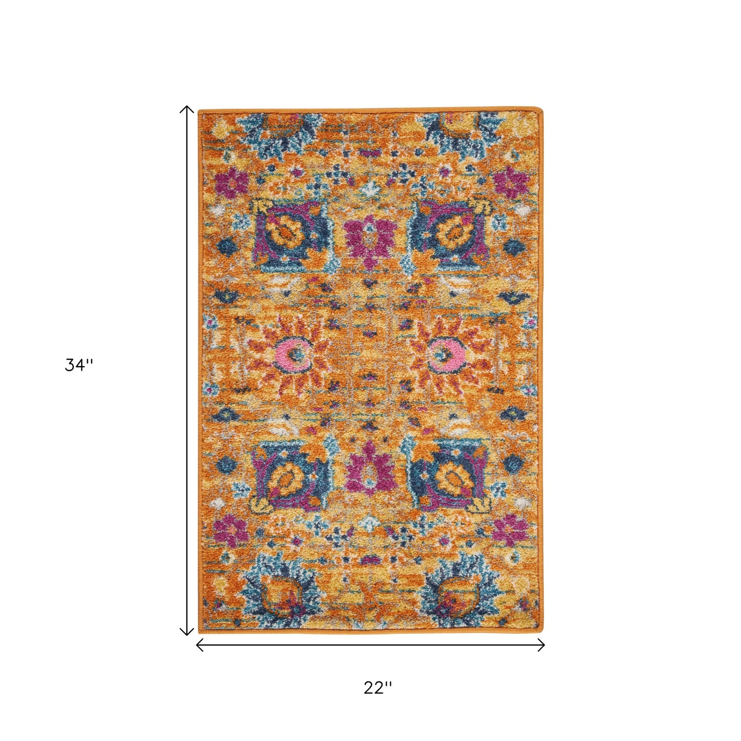 2' X 3' Blue And Orange Floral Distressed Area Rug