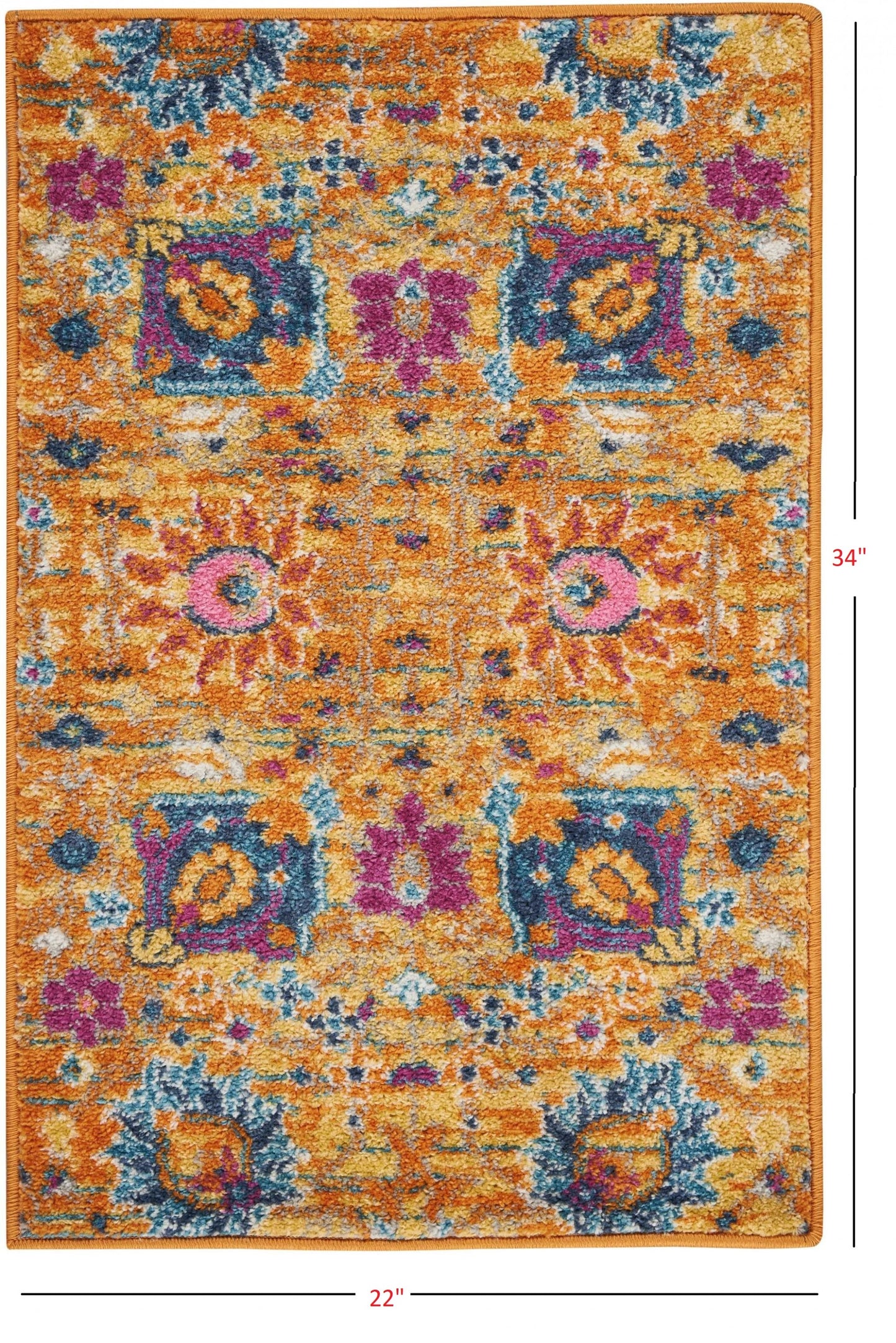 2' X 3' Blue And Orange Floral Distressed Area Rug