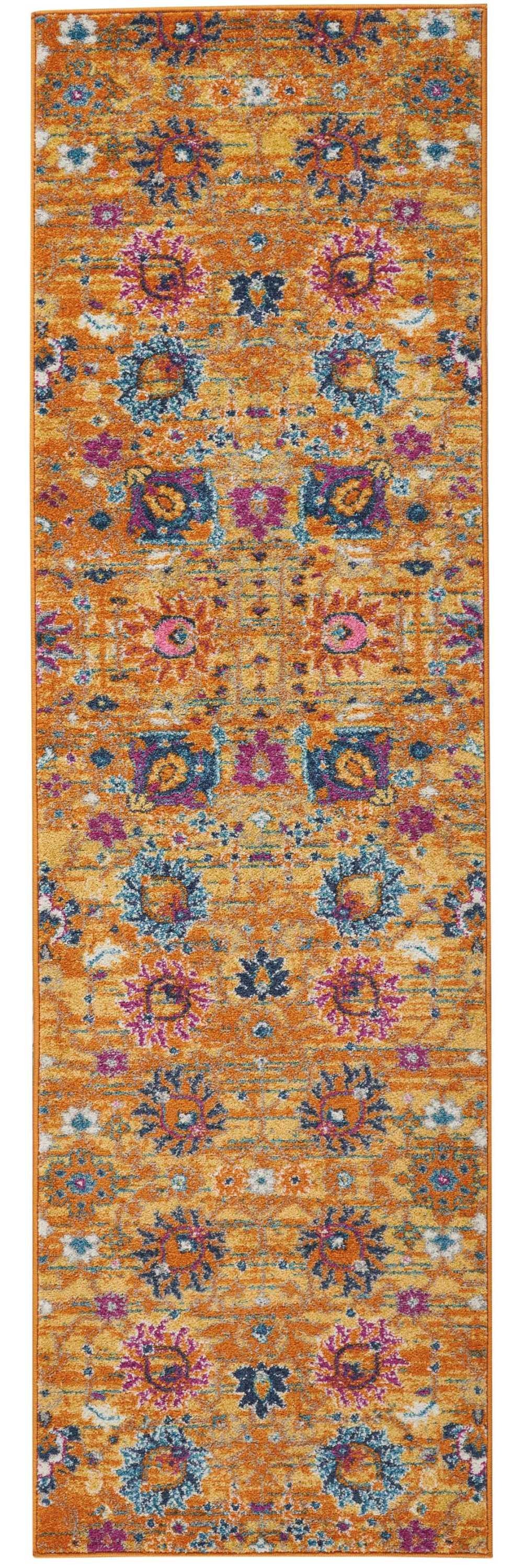 2' X 3' Blue And Orange Floral Distressed Area Rug