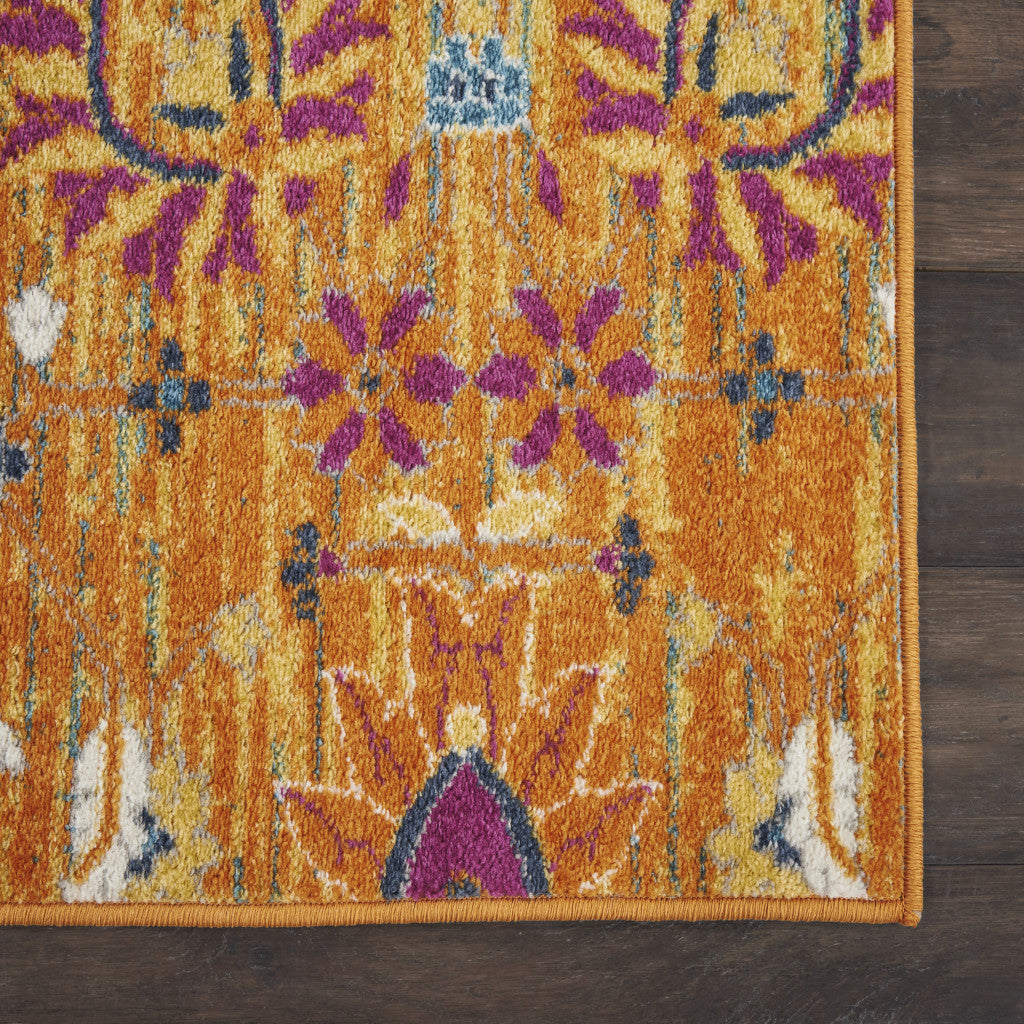2' X 3' Blue And Orange Floral Distressed Area Rug