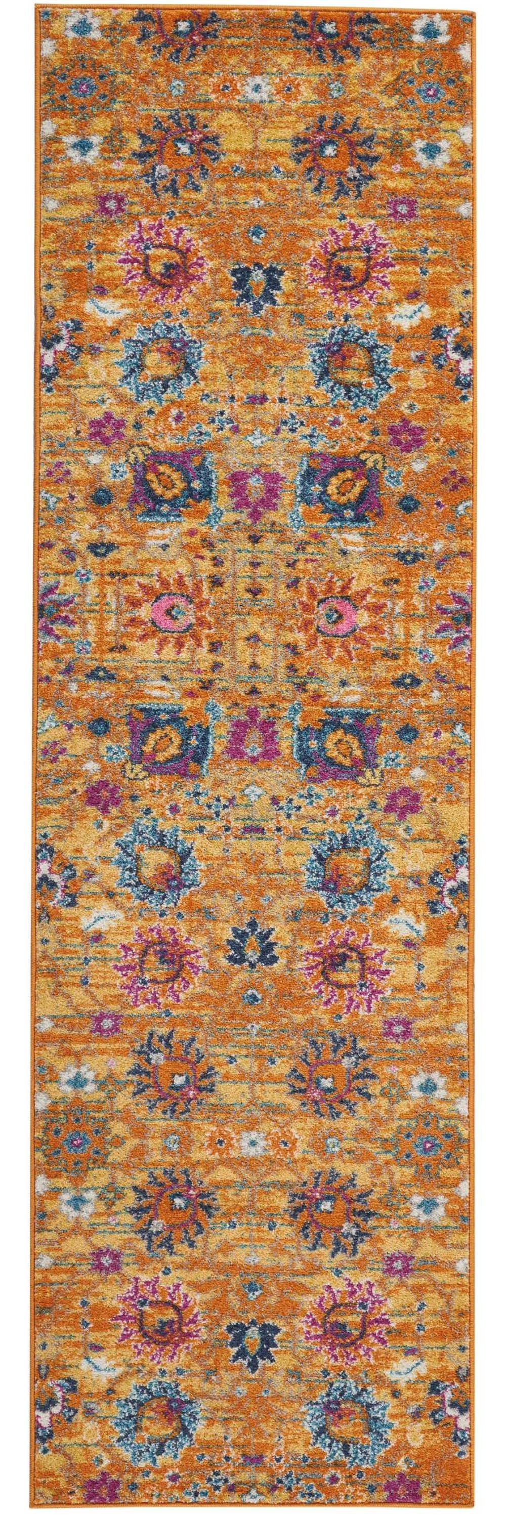 2' X 3' Blue And Orange Floral Distressed Area Rug