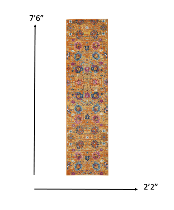 2' X 3' Blue And Orange Floral Distressed Area Rug