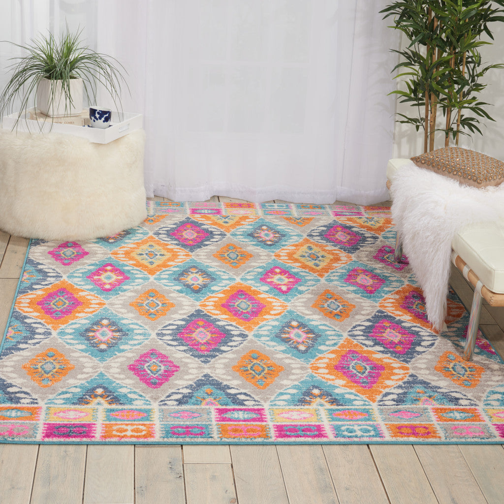 2' X 3' Ivory And Blue Ogee Distressed Area Rug