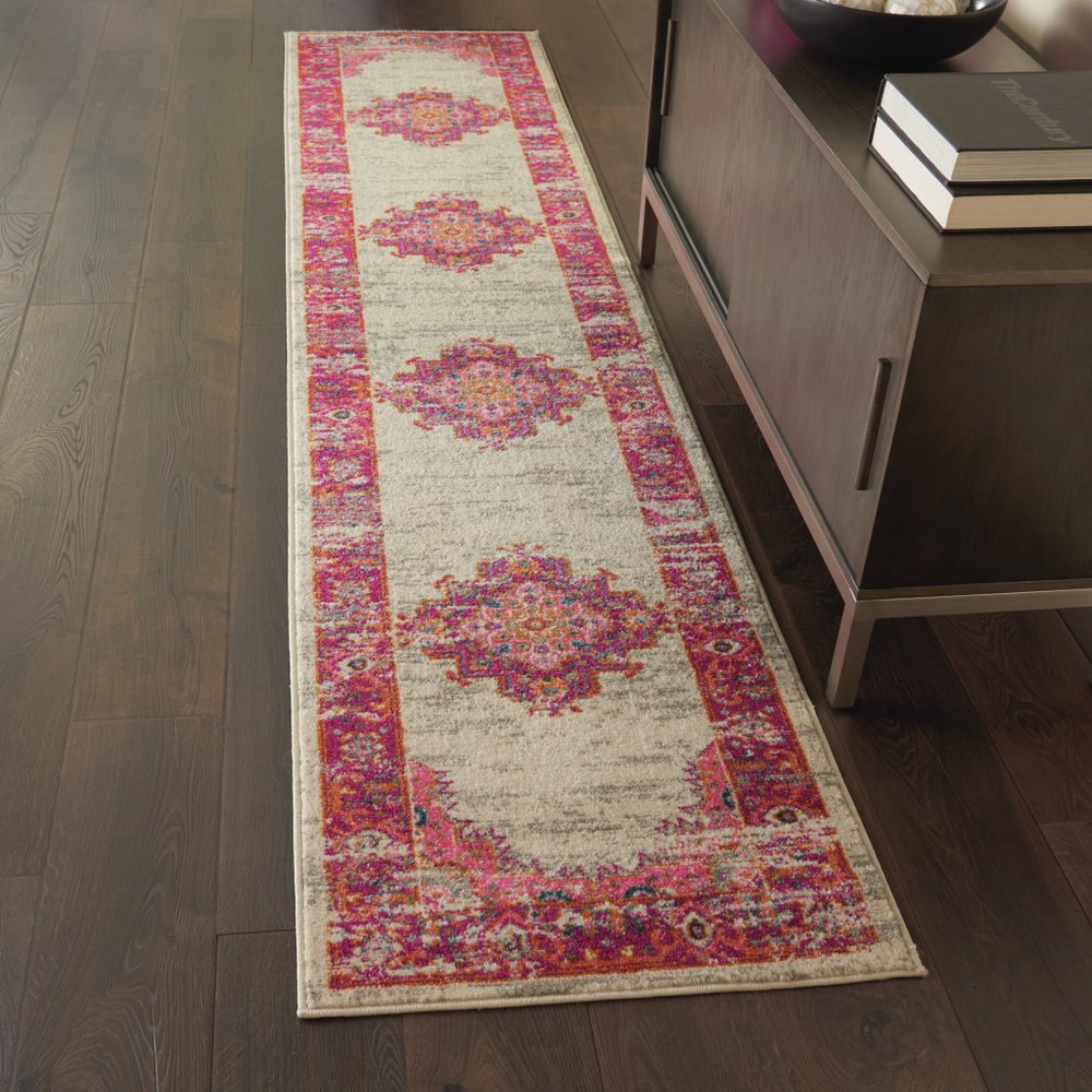 5' X 7' Gray Blue And Orange Ogee Distressed Area Rug