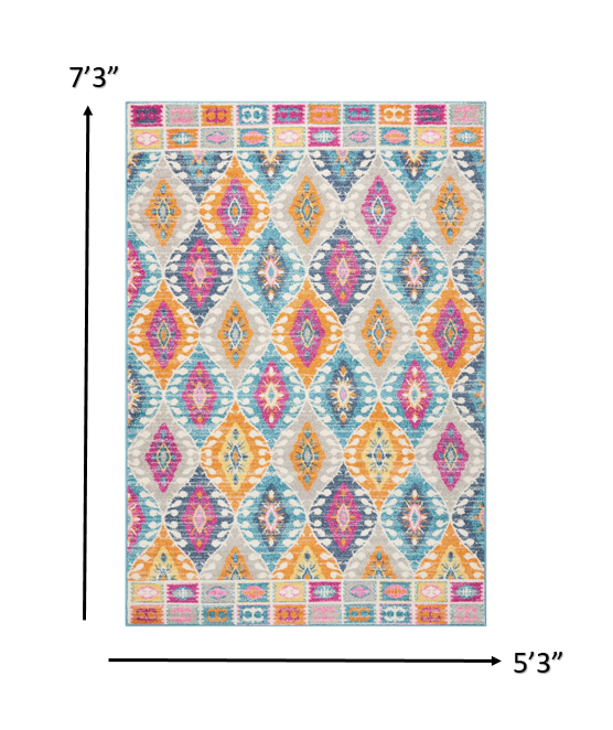 2' X 3' Ivory And Blue Ogee Distressed Area Rug