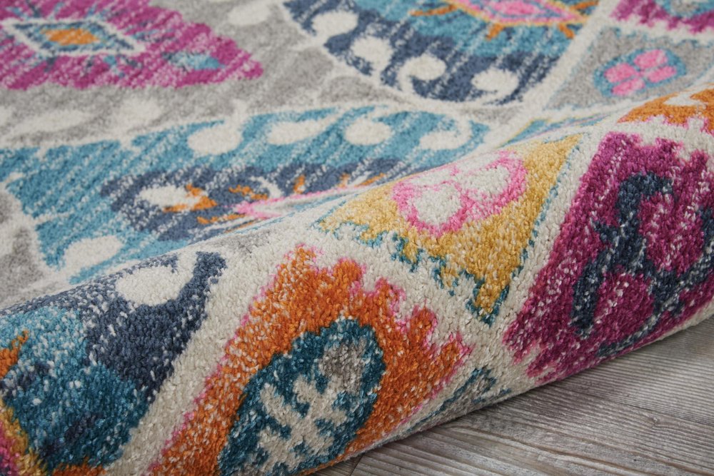8' X 10' Gray Blue And Orange Ogee Distressed Area Rug