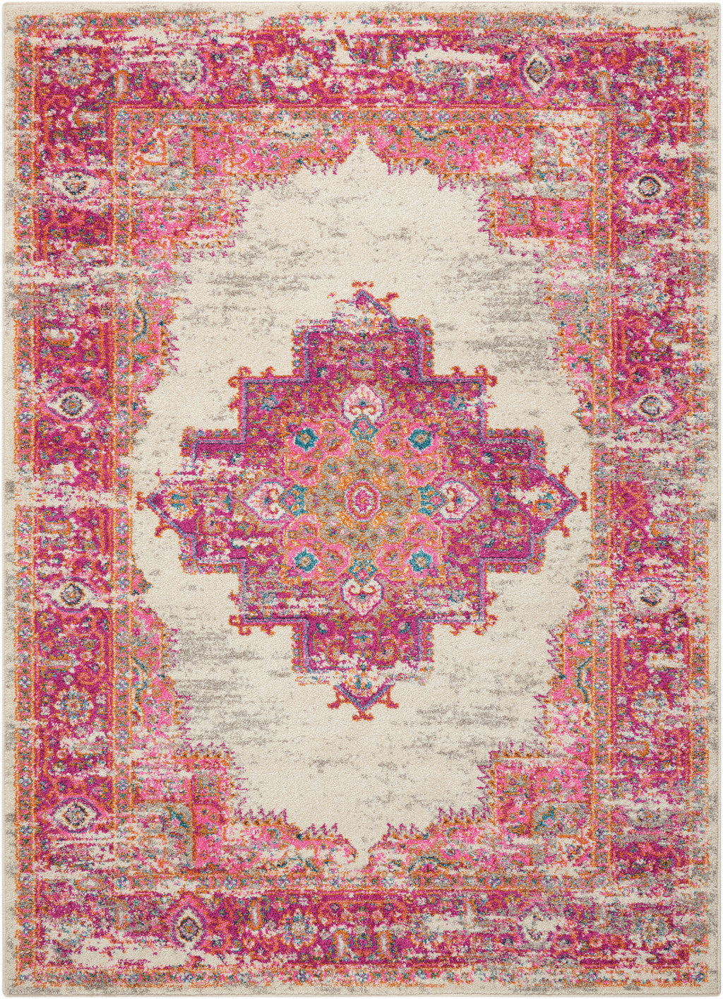 5' X 7' Gray Blue And Orange Ogee Distressed Area Rug