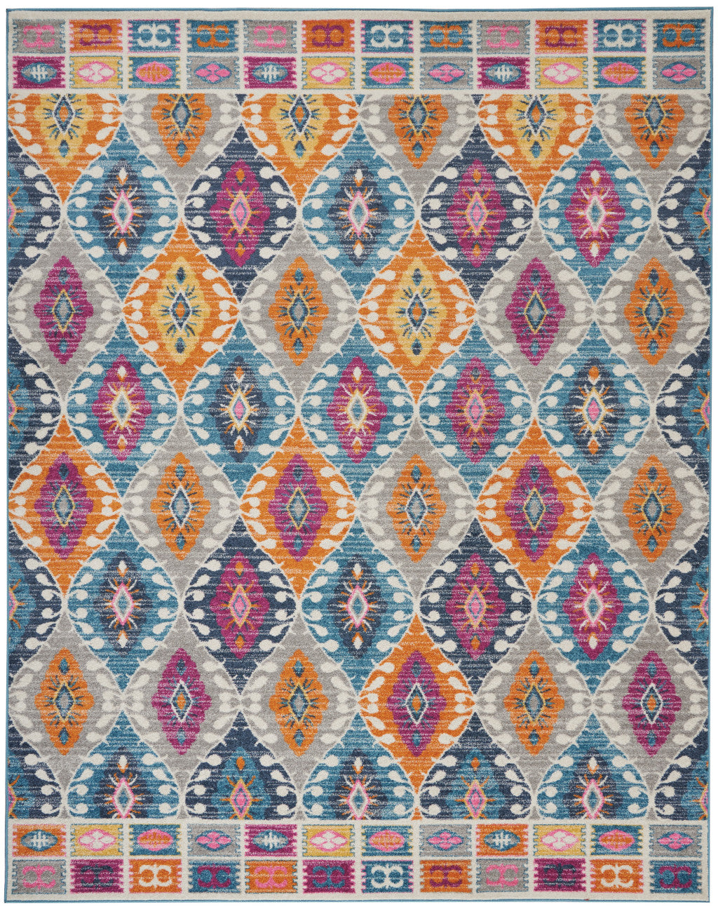 2' X 3' Ivory And Blue Ogee Distressed Area Rug