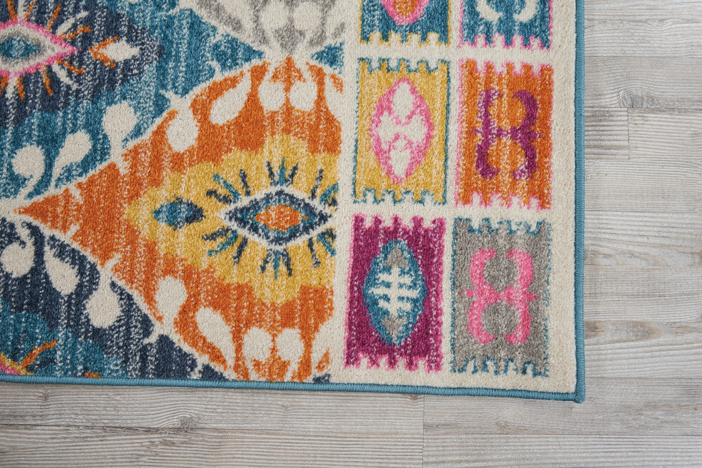 2' X 3' Ivory And Blue Ogee Distressed Area Rug