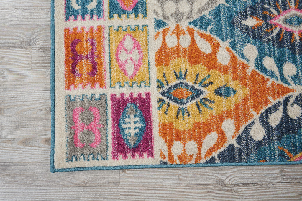 2' X 3' Ivory And Blue Ogee Distressed Area Rug
