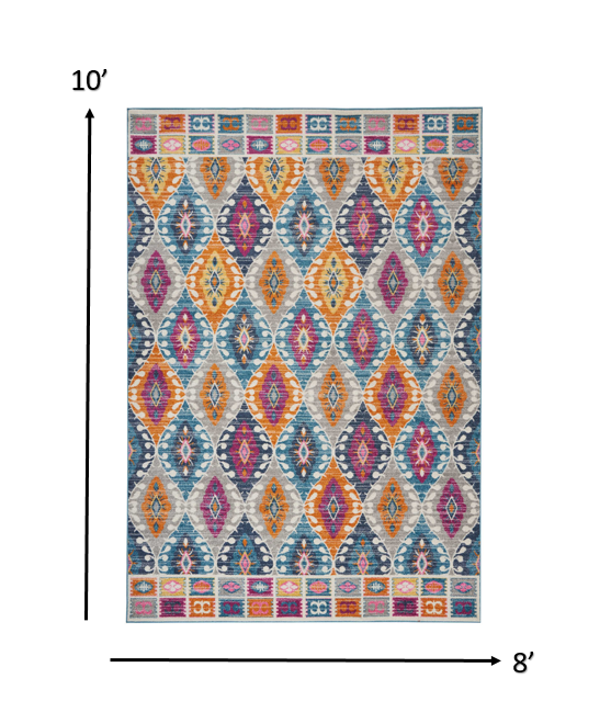 2' X 3' Ivory And Blue Ogee Distressed Area Rug