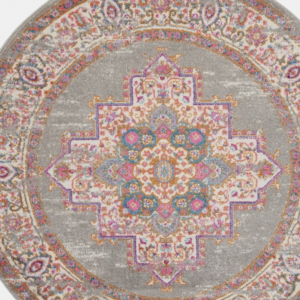 5' X 7' Gray And Gold Medallion Distressed Area Rug