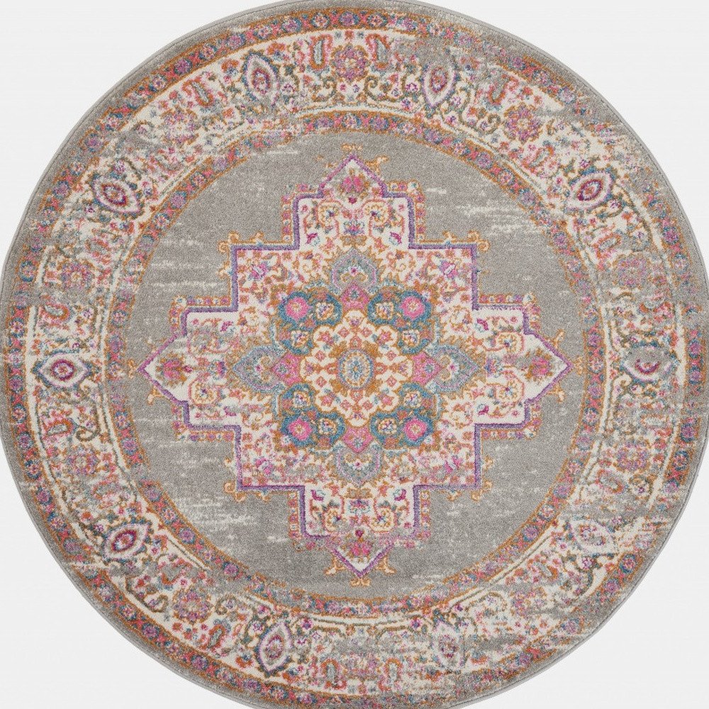 5' X 7' Gray And Gold Medallion Distressed Area Rug