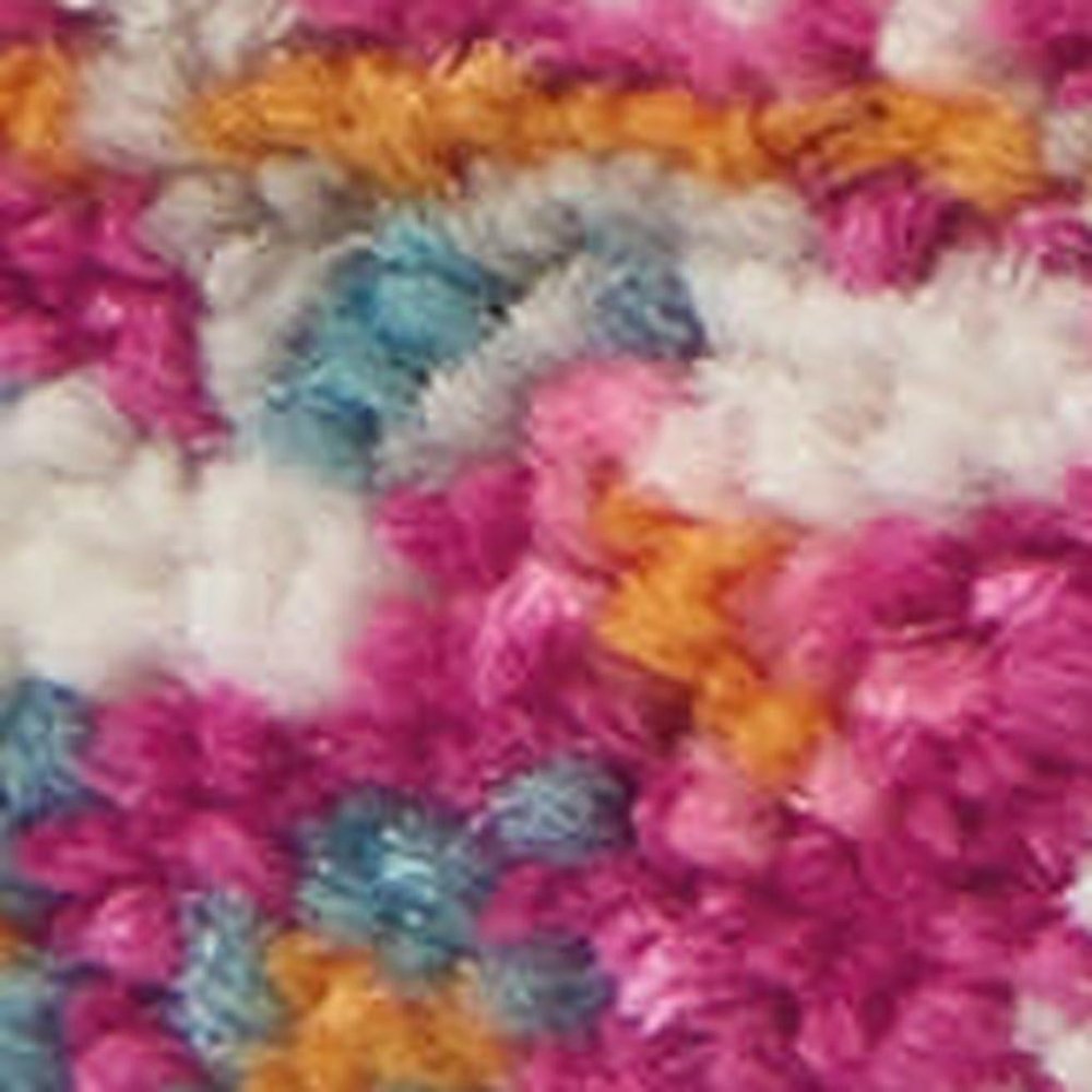 6' Ivory And Fuchsia Oriental Distressed Runner Rug