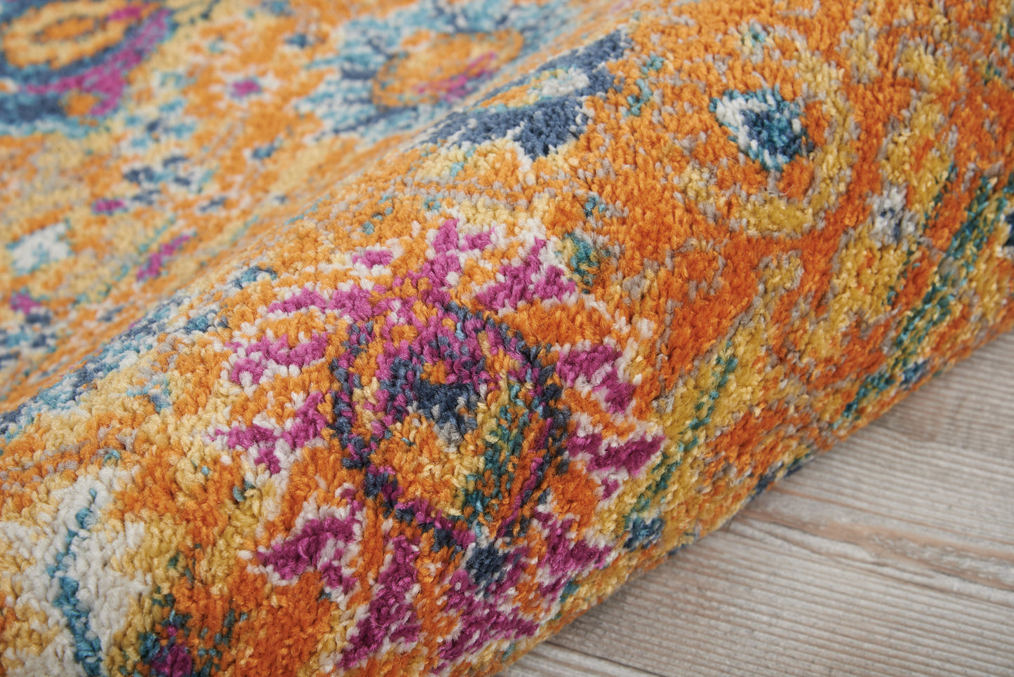 2' X 3' Blue And Orange Floral Distressed Area Rug