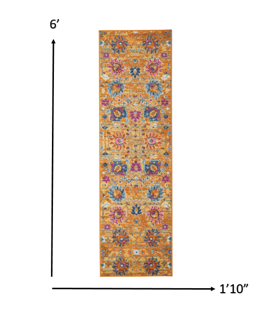 2' X 3' Blue And Orange Floral Distressed Area Rug