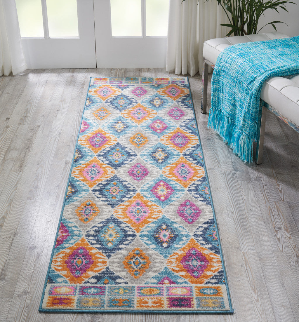 2' X 3' Ivory And Blue Ogee Distressed Area Rug