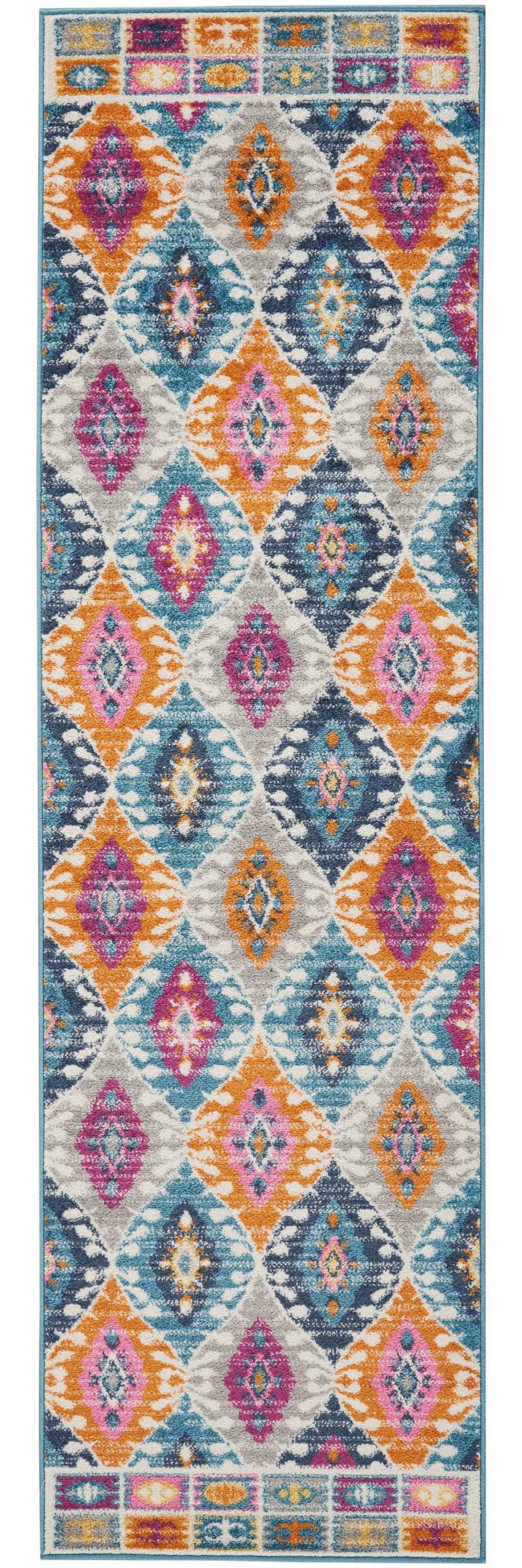 2' X 3' Ivory And Blue Ogee Distressed Area Rug