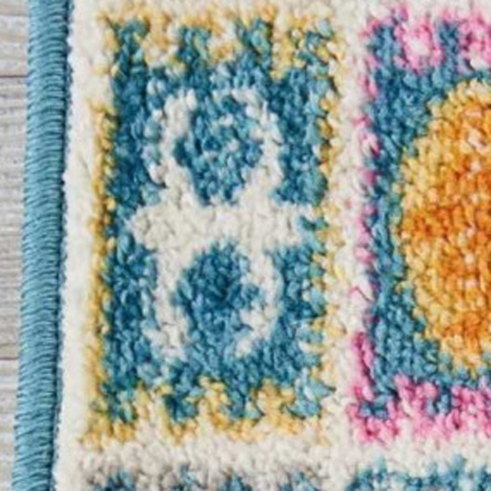 2' X 3' Ivory And Blue Ogee Distressed Area Rug
