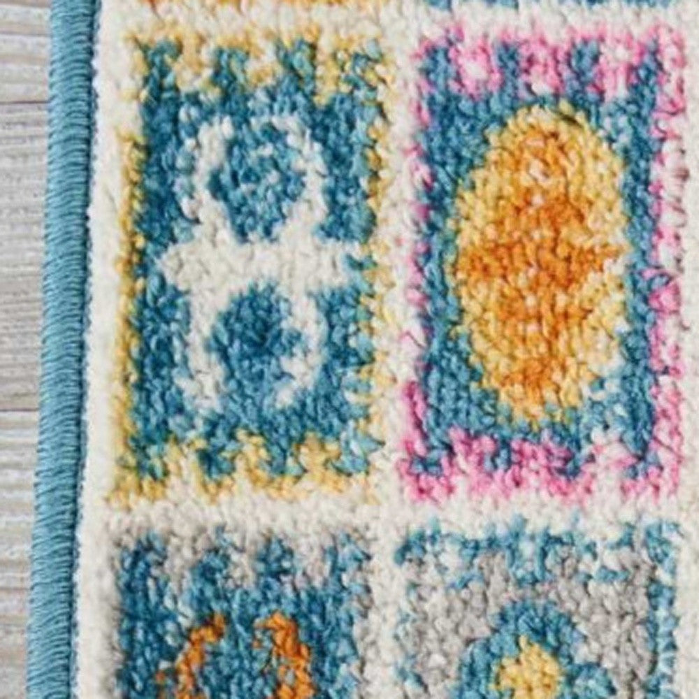 2' X 3' Ivory And Blue Ogee Distressed Area Rug