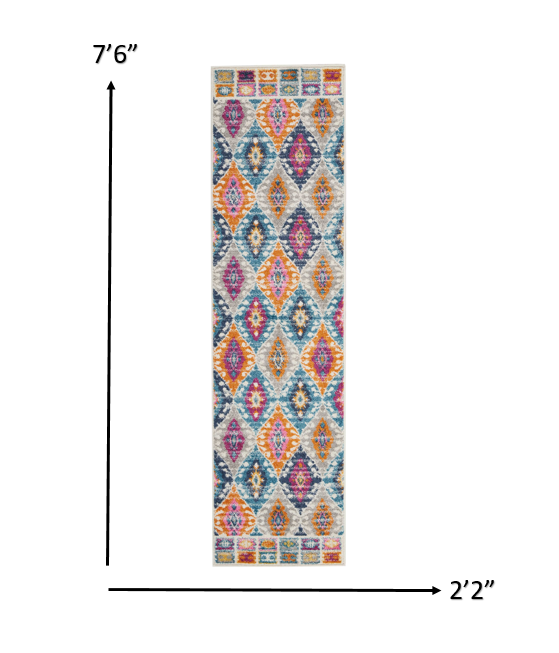 2' X 3' Ivory And Blue Ogee Distressed Area Rug