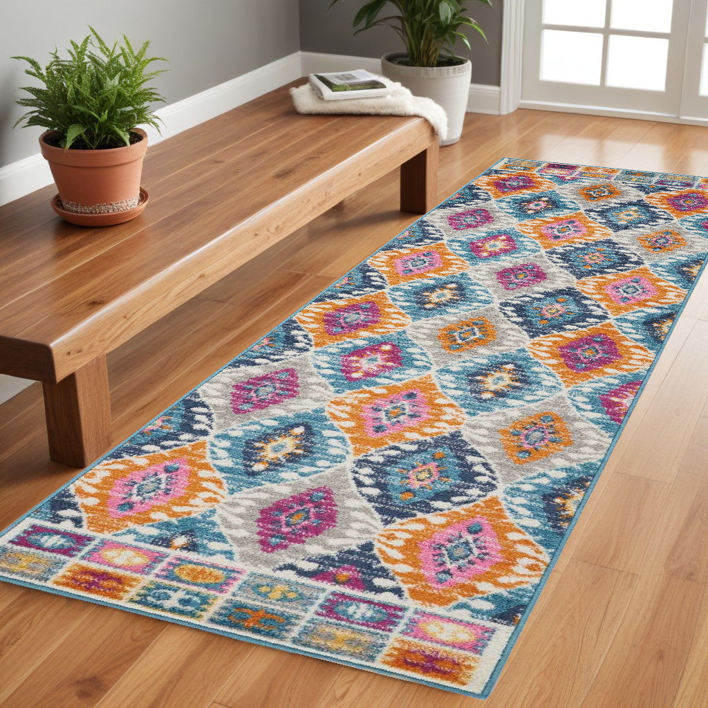 2' X 3' Ivory And Blue Ogee Distressed Area Rug