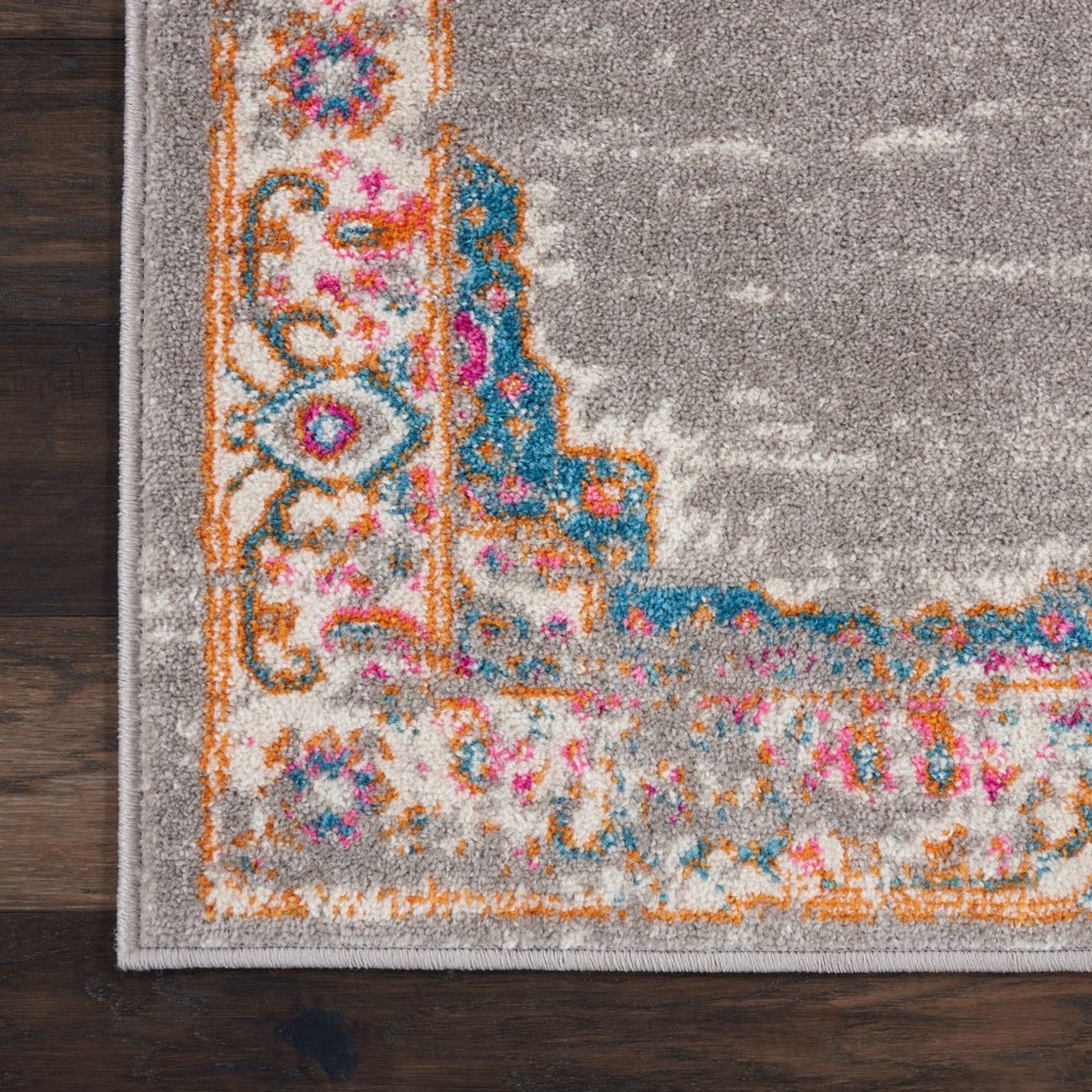 10' Gray And Gold Medallion Distressed Runner Rug