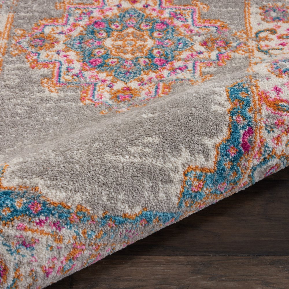 10' Gray And Gold Medallion Distressed Runner Rug