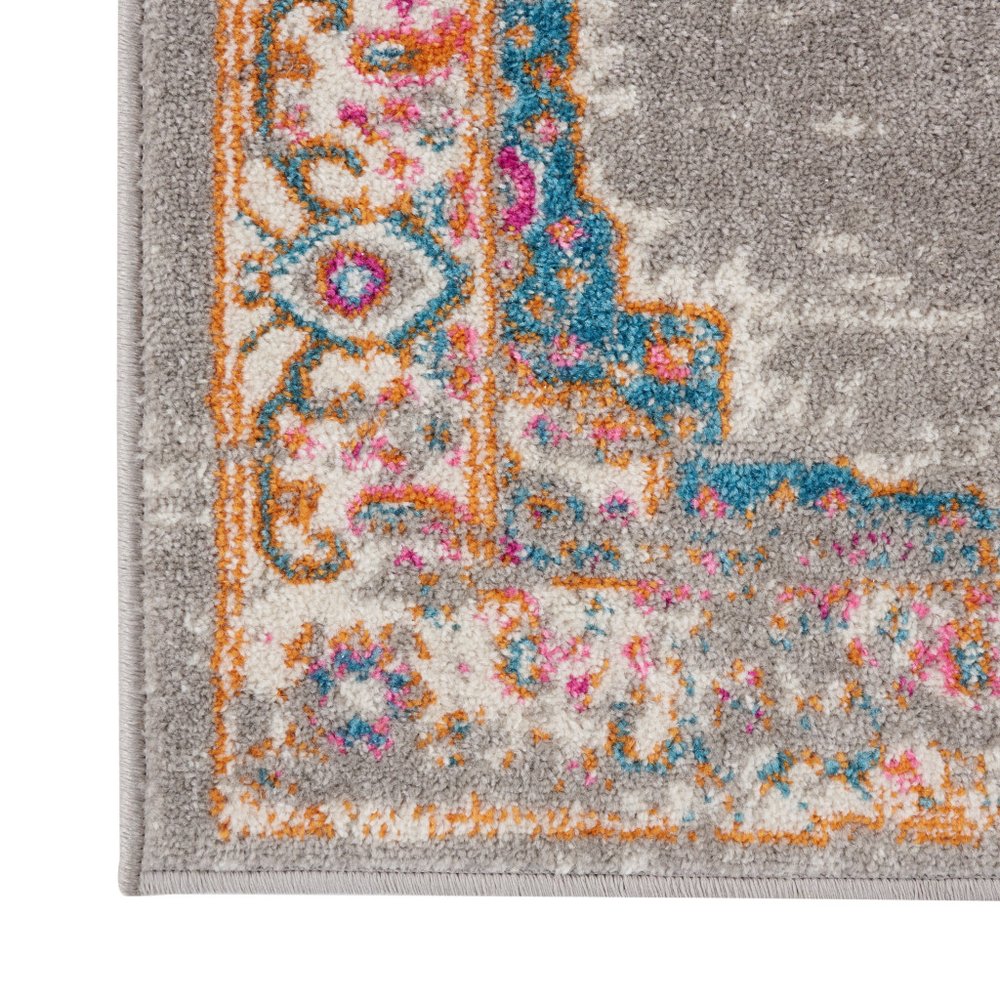 10' Gray And Gold Medallion Distressed Runner Rug