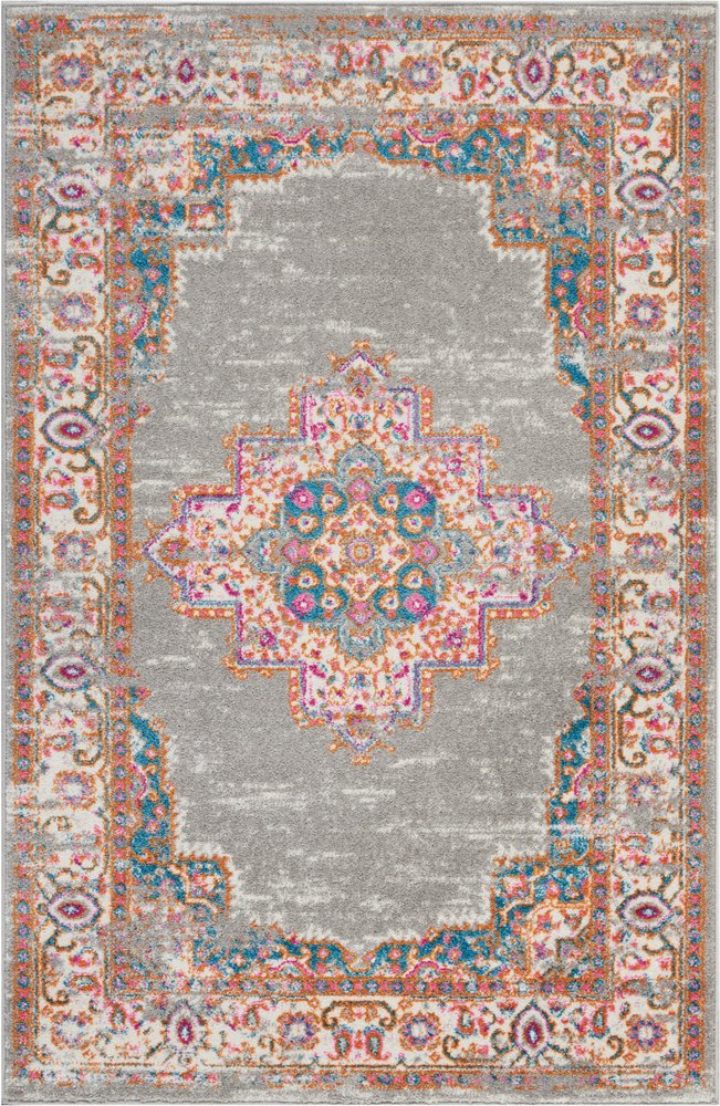 5' X 7' Gray And Gold Medallion Distressed Area Rug