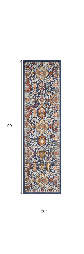 2' X 3' Blue And Ivory Oriental Area Rug