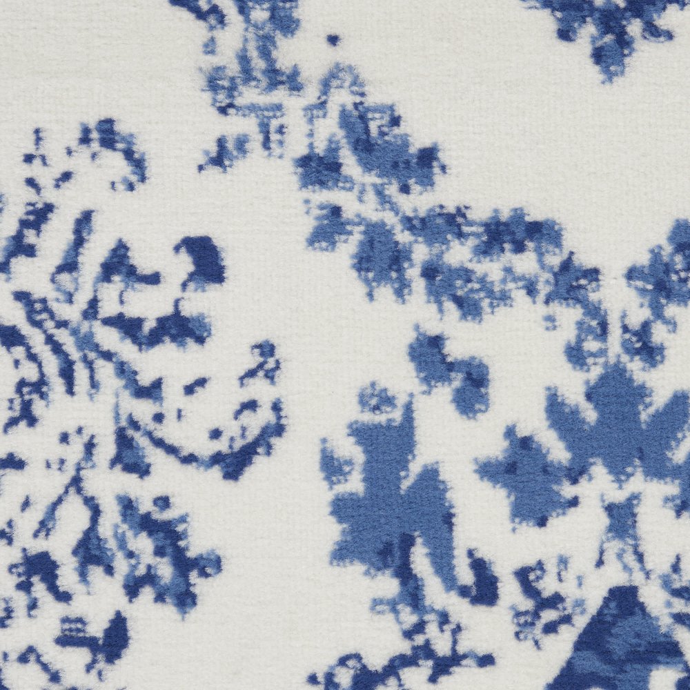 6' X 9' Blue And Ivory Damask Distressed Area Rug