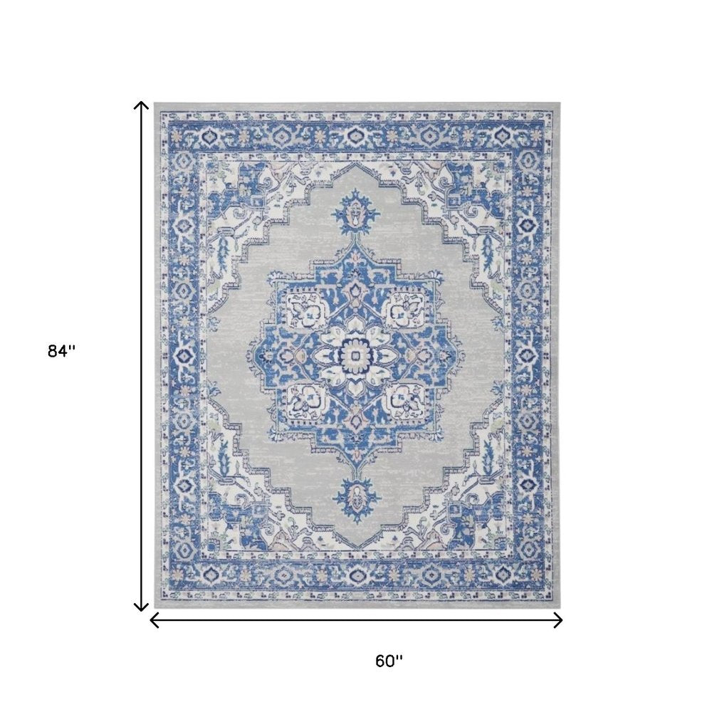 4' X 6' Ivory And Blue Medallion Area Rug